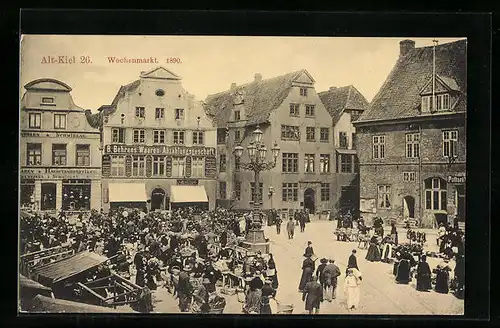 AK Kiel, Menschen auf dem Wochenmarkt 1890
