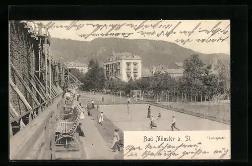 AK Bad Münster a. St., Besucher auf dem Tennisplatz