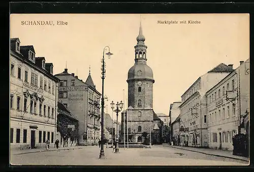 AK Schandau a. d. Elbe, Marktplatz mit der Kirche