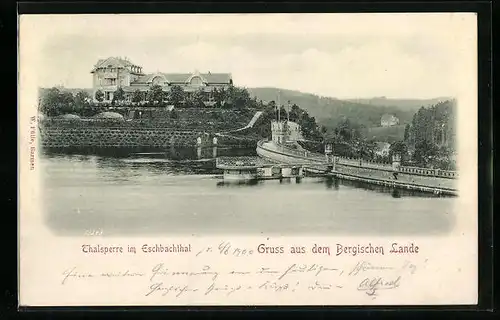 Relief-AK AK Lennep, Thalsperre iM Eschbachthal, an der Staumauer, Hotel Restauration Remscheider Thalsperre