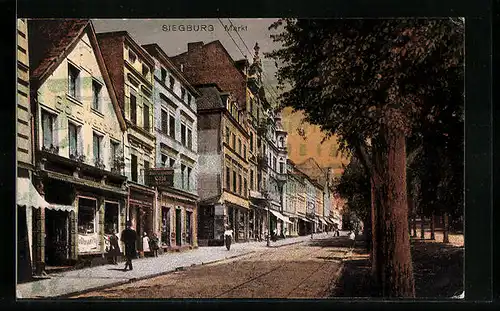 AK Siegburg, Cafe und Häuserzeile am Markt