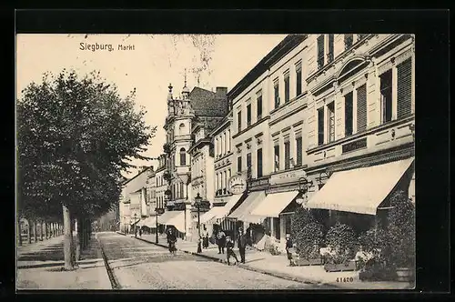 AK Siegburg, Radfahrer und Kind auf dem Marktplatz
