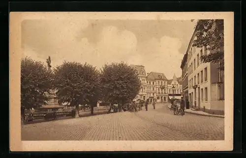 AK Siegburg, der Marktplatz mit dem Denkmal