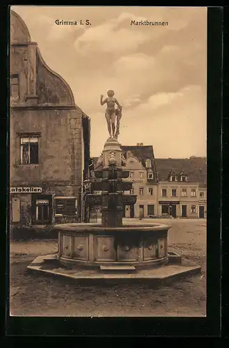 AK Grimma in Sa., am Marktbrunnen