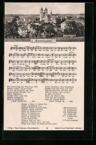 AK Klosterlausnitz, Generalansicht mit dem Dom, Gedicht mit Musik zur Ortschaft