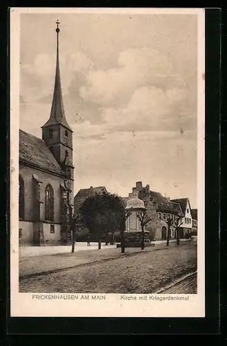 AK Frickenhausen am Main, Kirche mit Kriegerdenkmal