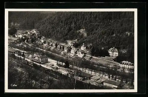 AK Calw, Bahnhof aus der Vogelschau
