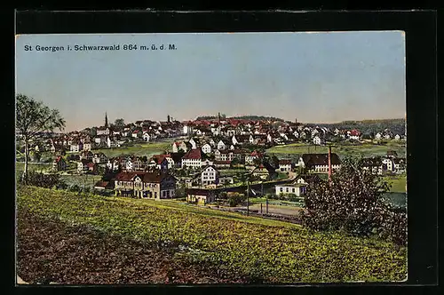 AK St. Georgen i. Schwarzwald, Ortsansicht mit Bahnhof