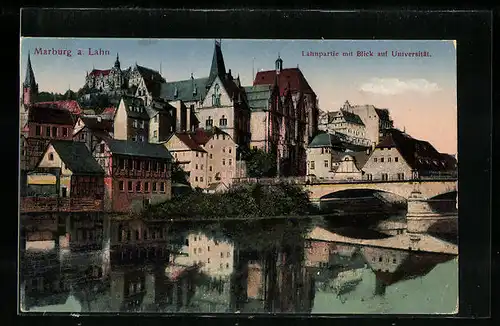 AK Marburg an der Lahn, Lahnpartie mit Blick auf die Universität