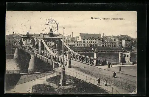 AK Bremen, an der Grossen Weserbrücke