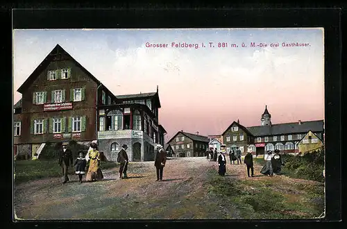 AK Grosser Feldberg im Taunus, Passanten an den drei Gasthäusern