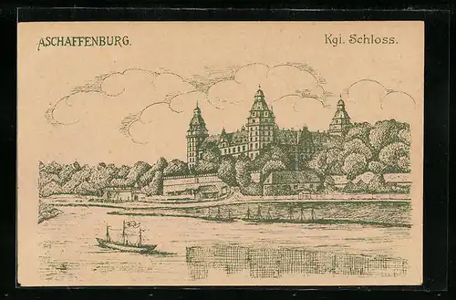Künstler-AK Aschaffenburg a. M., Blick auf das kgl. Schloss
