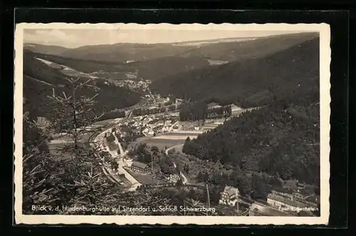 AK Sitzendorf, Generalansichtv. d. Hindenburghütte aus mit dem Schloss Schwarzburg