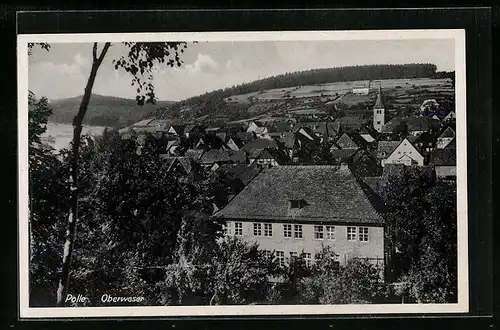 AK Polle an der Weser, Generalansicht der Ortschaft, Blick zum Kirchturm