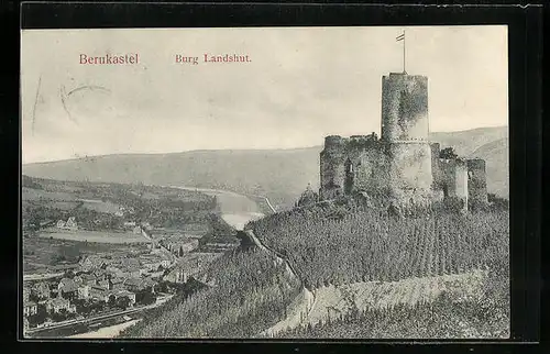 AK Bernkastel, auf den Weinfeldern an der Burg Landshut mit Talpanorama