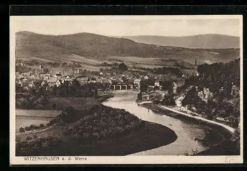 AK Witzenhausen a. d. Werra, Blick über die Werra auf die gesamte Stadt