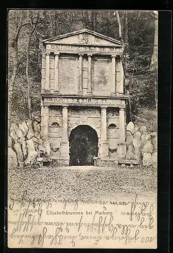 AK Marburg, vor dem Elisabtehbrunnen