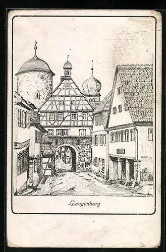 Künstler-AK Langenburg, Stadttor und alter Wehrturm