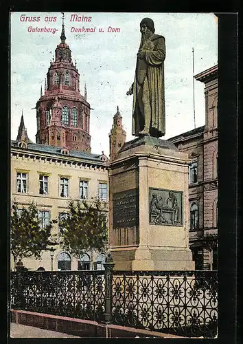 AK Mainz, das Gutenberg-Denkmal