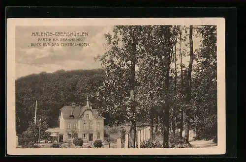 AK Malente-Gremsmühlen, Partie am Brahmberg mit Blick auf das Central-Hotel