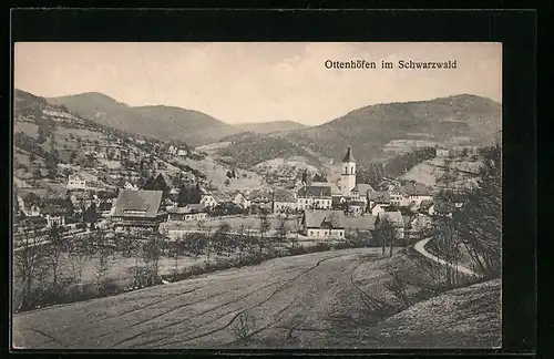 AK Ottenhöfen im Schwarzwald, Gesamtansicht von einem Berg aus gesehen