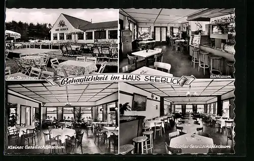 AK Olfen (Westfalen), Haus Seeblick mit See-Terrassen, Gastraum, Grosser Gesellschaftsraum, Ternscher See