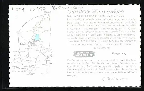 AK Olfen (Westfalen), Haus Seeblick mit See-Terrassen, Gastraum, Grosser Gesellschaftsraum, Ternscher See