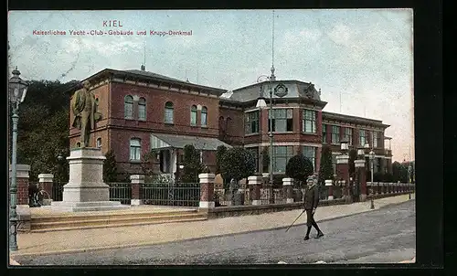AK Kiel, Kaiserliches Yacht-Club-Gebäude und Krupp-Denkmal