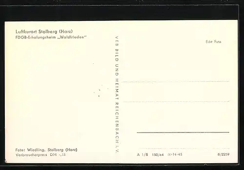 AK Stolberg /Harz, FDGB-Erholungsheim Waldfrieden