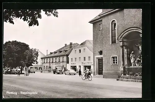 AK Plattling, Preysingplatz mit Rathaus