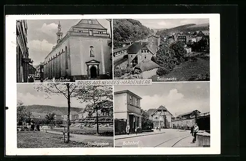 AK Neviges-Hardenberg, Teilansicht, Gnadenkirche, Stadtgarten, Bahnhof