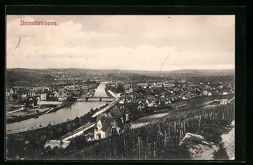 AK Untertürkheim, Totalansicht von einem Berg aus gesehen