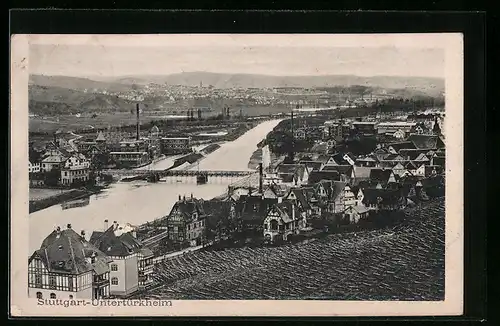 AK Stuttgart-Untertürkheim, Totalansicht von einem Berg aus gesehen