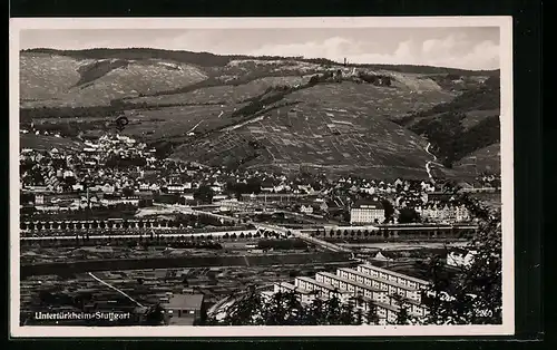 AK Stuttgart-Untertürkheim, Totalansicht von einem Berg aus gesehen