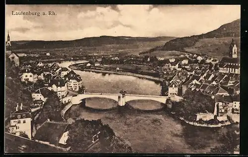 AK Laufenburg a. Rh., Flusspartie mit Brücke aus der Vogelschau