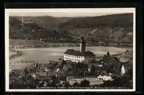 AK Gundelsheim a. Neckar, Schloss Hornegg m. Blick a. Schloss Guttenberg