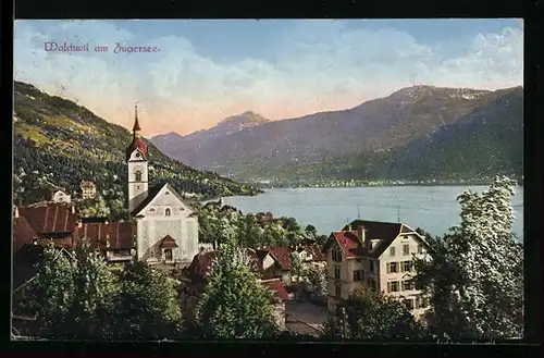 AK Walchwil am Zugersee, Ortsansicht mit Blick auf den See