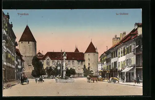 AK Yverdon, Rathaus mit Brunnen