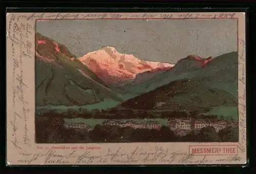 Künstler-AK Interlaken, Teilansicht mit Blick auf die Jungfrau