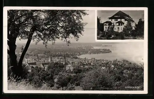 AK Rorschach, Ortsansicht mit See, Krankenhaus