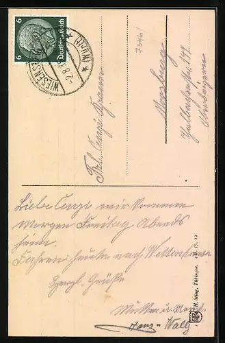 AK Wiesensteig, Blick zur Kirche mit Brunnen