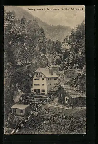 AK Nesselgraben bei Bad Reichenhall, Teilansicht mit Brunnenhaus