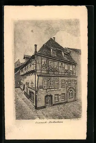 Künstler-AK Eisenach, Lutherhaus mit Keller