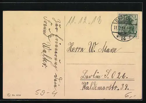 AK Kurioses Datum 11.12.1913, Frau am Briefkasten