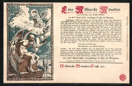 AK 29. 04. 1902, Eine Milliarde Minuten sind verflossen seit Christi Geburt, Engel