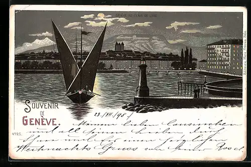 Lithographie Genève, Genève au Clair de Lune