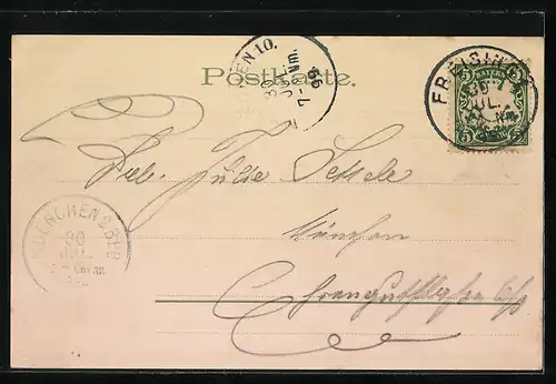 Lithographie Interlaken, Teilansicht mit Bllick zur Jungfrau