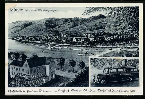 AK Müden /Mosel, Gasthof und Pension Ostermann und Weinberge