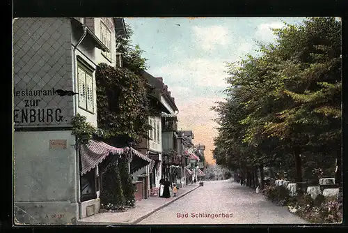 AK Bad Schlangenbad, Strassenpartie mit Restaurant