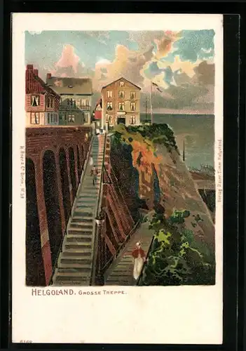 Künstler-AK Helgoland, Grosse Treppe zum Oberland